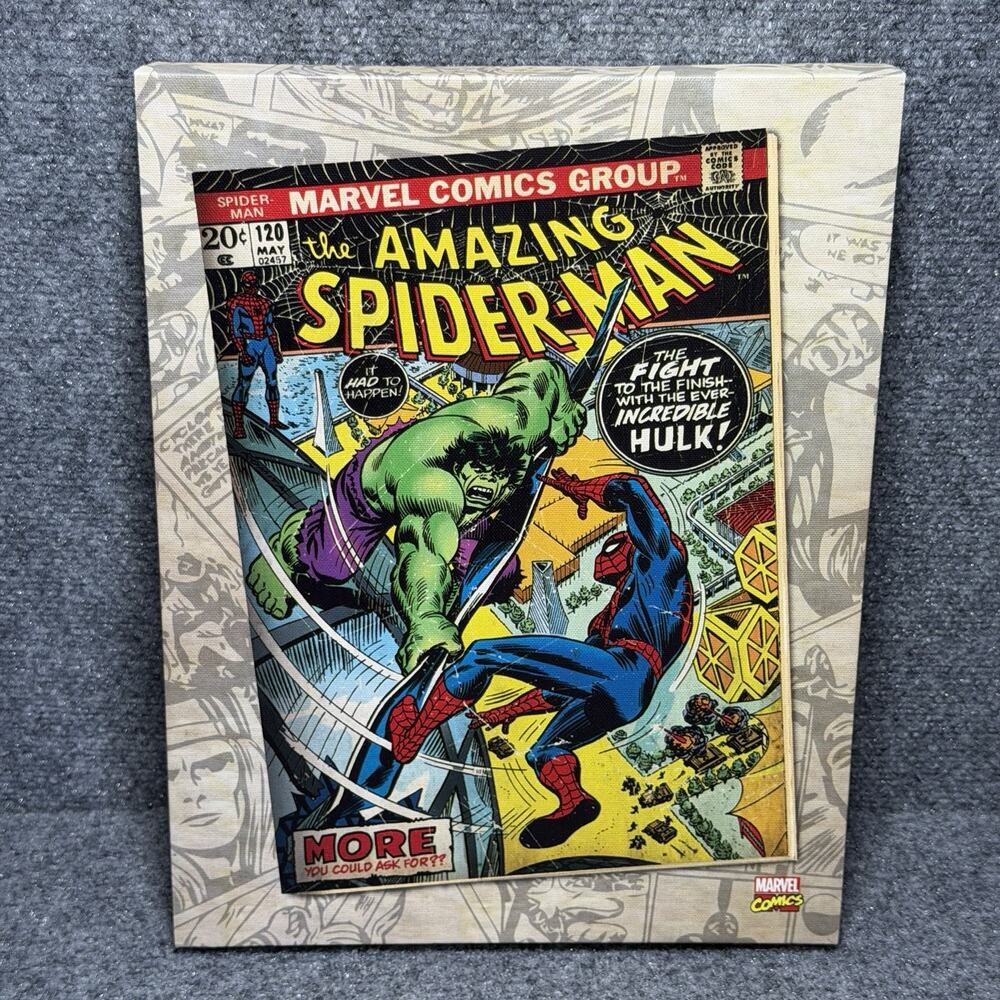 Artissimo Marvel Comic Cover # 120 Spider Man Incredible Hulk Wall Art Canvas